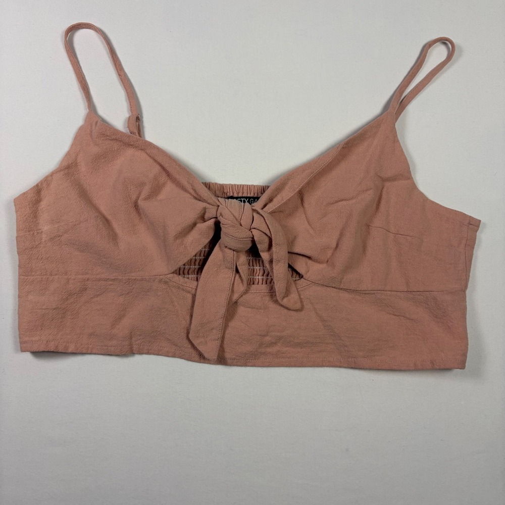 Nasty Gal Crop Top Tie Front Smocked Boho Coquette Vacation Festival Cottagecore